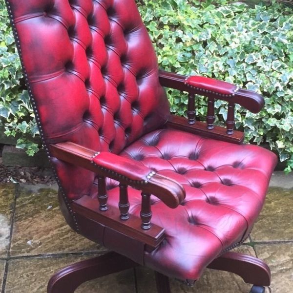 Fine Antique Style Oxblood Leather Directors Swivel Chair Delivery