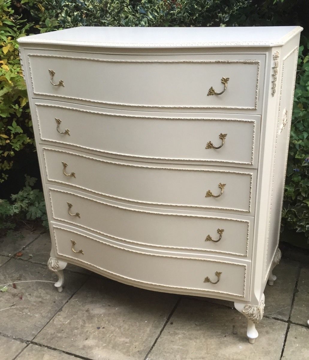 Superb French Style Shabby Chic Bowfront Chest Of Drawers Water